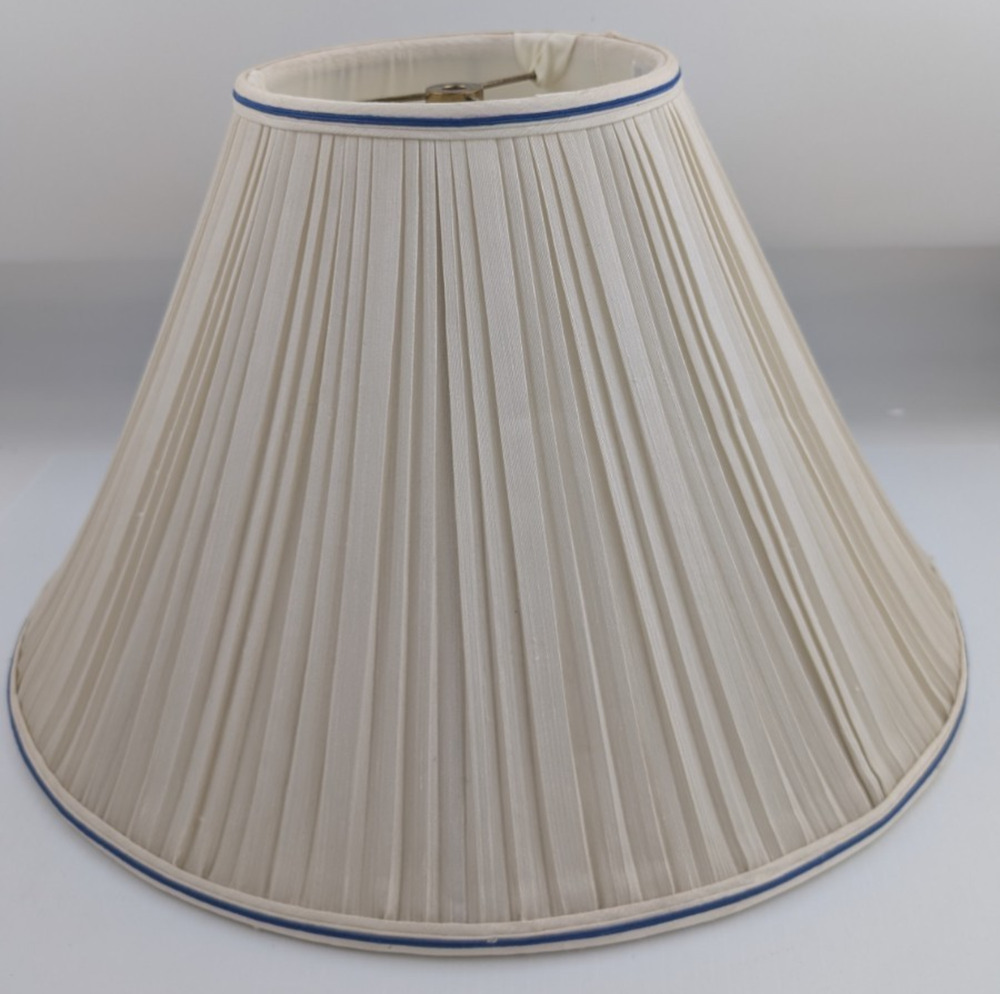 Vintage Waterford Lamp Shade Pleated Beige with Blue Stripes 11"H x 18"W - READ